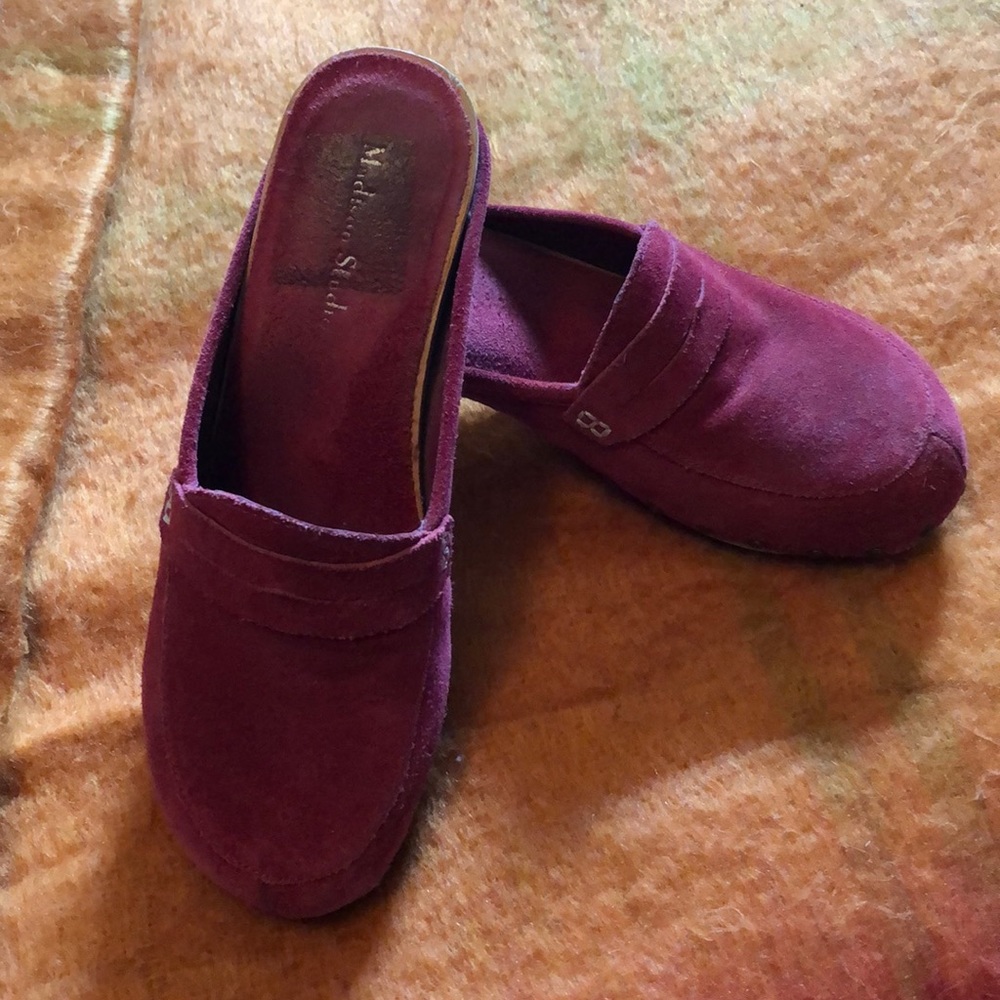 Soft Red Leather/Suede and wooden clogs